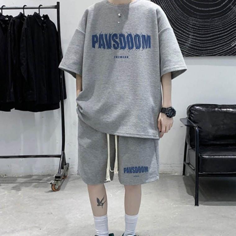 남자 여름 데일리 캐주얼 와플 패턴 추리닝 세트 반팔티 남성 반바지 라운드티 티셔츠