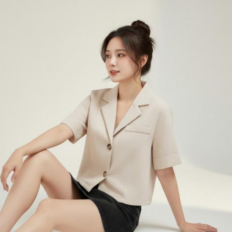 린넨 시스첼 오피스룩 반팔 소매 재킷 정장 시원한 스타일 크롭 자켓 여름자켓 숏
