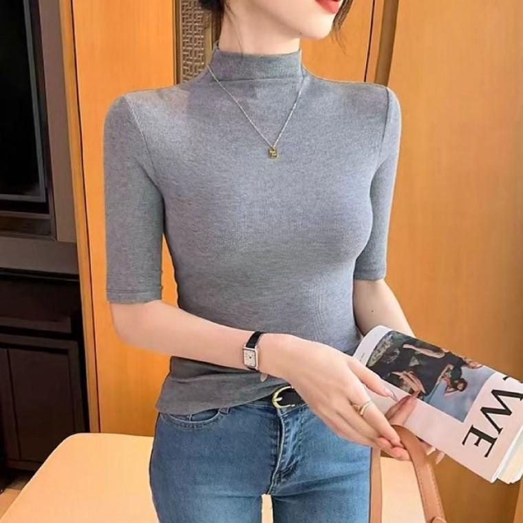 5부 데일리 반팔 반목 5컬러 면티셔츠 슬림 여름용