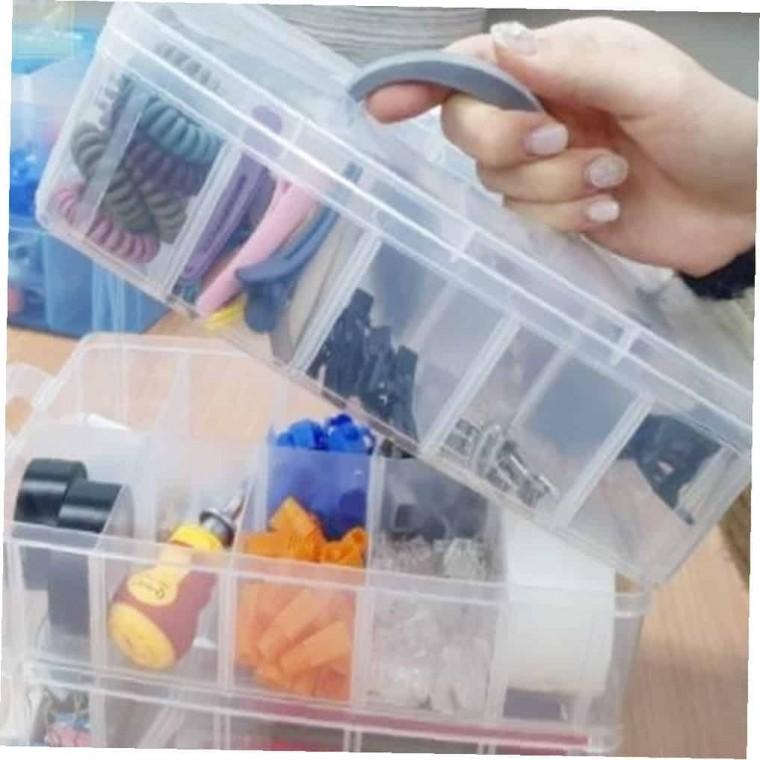 적층형 소품정리함 중형 반투명 공구박스 부품통 소품보관함