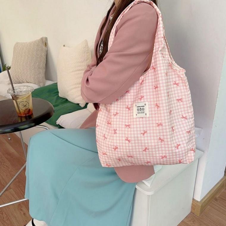 여성 리본 체크 숄더백 봄가방 3컬러 봄가방 꽃무늬가방 체크가방 캔버스백 에코백