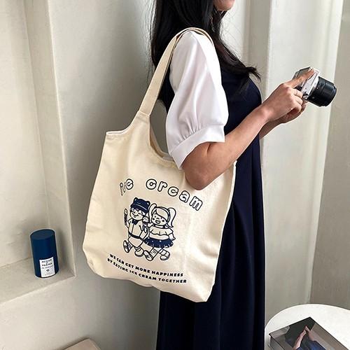 블루베리잼 아이스크림 캔버스 에코백 데일리 여성숄더 학생 대학생 아이보리색