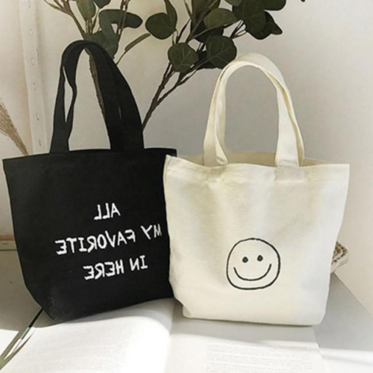 좋은 3컬러 데일리 심플 귀여운 스마일 프린팅 에코백