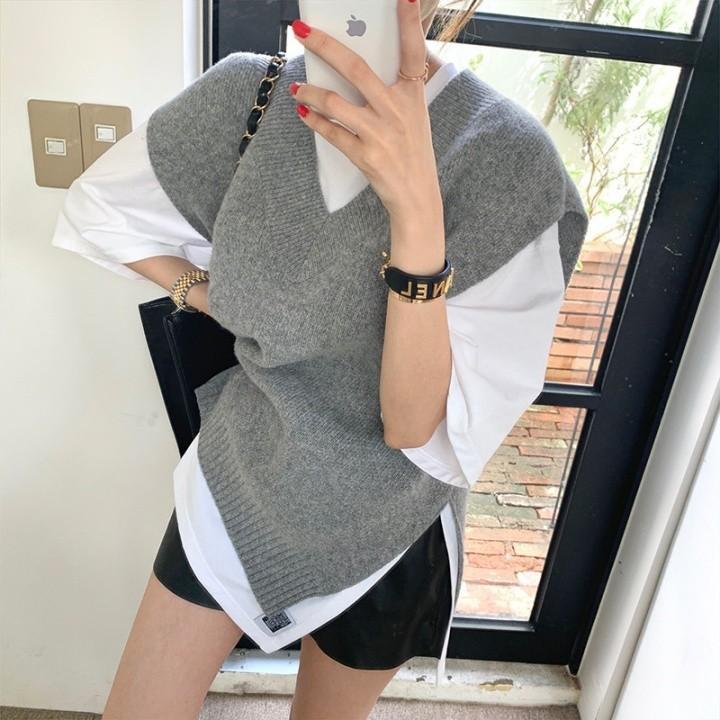 루즈핏 브이넥 니트베스트 니트조끼 레이어드조끼