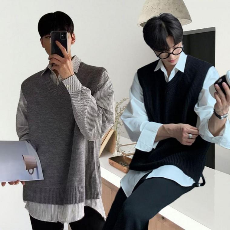 남자 도톰 미니 니트조끼 깔끔한 패션니트 데일리