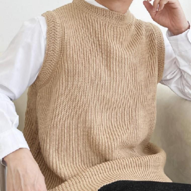남성 겨울 가을 니트 베스트 라운드 무지 베이직 조끼