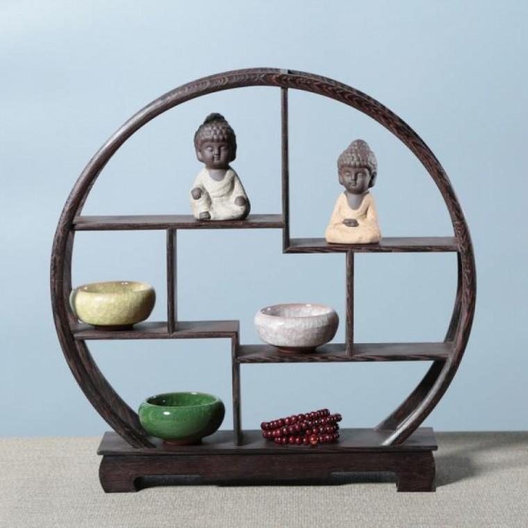 아트피플-F02원형 찻잔 다관 장식장 원목 미니선반