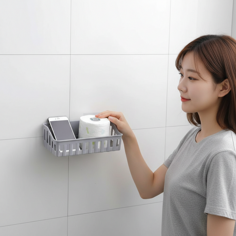 강력접착 무타공 욕실선반 벽걸이 화장실 선반 정리대