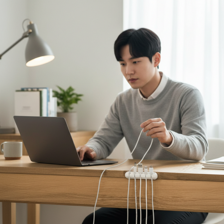 5구 케이블 정리 홀더 접착식 전선 거치대 컴퓨터 책상 선 멀티탭 줄 고정 클립