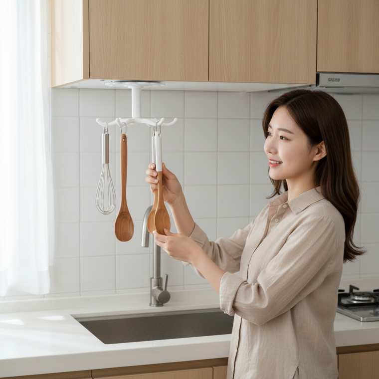 벽걸이 조리도구 거치대 6구 주방 조리대 정리함