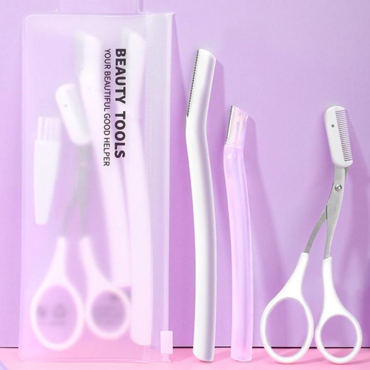 눈썹 정리 관리 도구 세트 트위저 면도날 빗 가위 잔털 제거 메이크업 키트