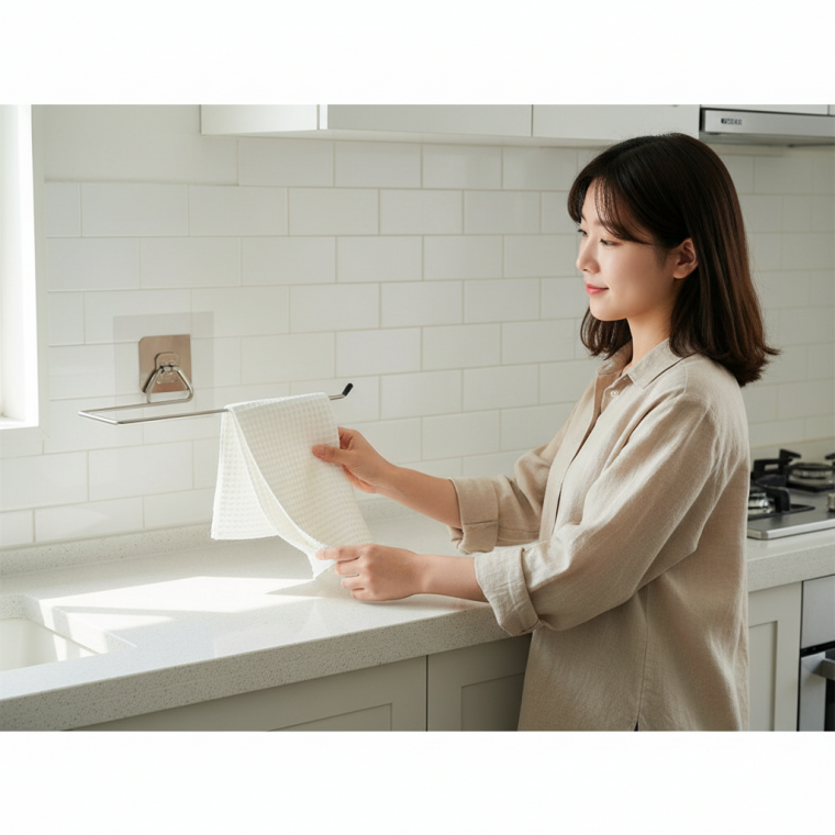 주방 스테인리스 무타공 행주걸이 수건걸이 싱크대 문걸이형 행주 건조대 정리대