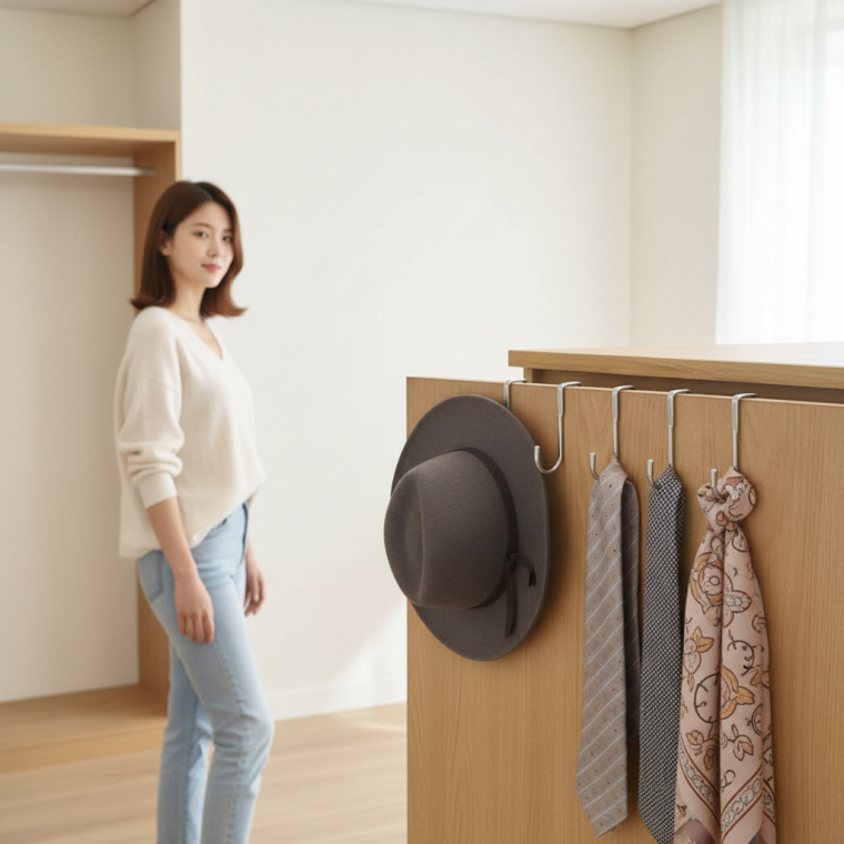 스테인리스 문걸이 모자 수납 행거 방문 넥타이 정리대 하부장 옷걸이 후크