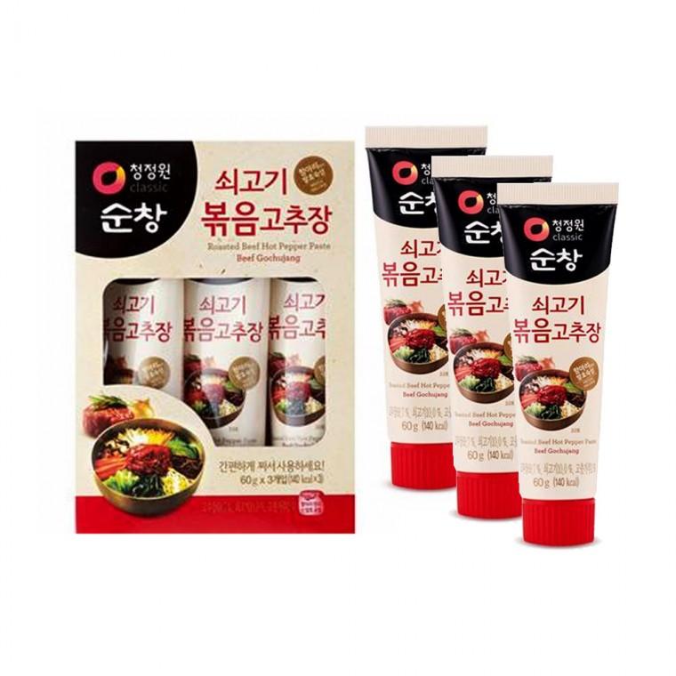 청정원 쇠고기 볶음 고추장 60gX3개입 간편하게 짜서 사용하는 고추장 비빔밥 만능 양념 고추장