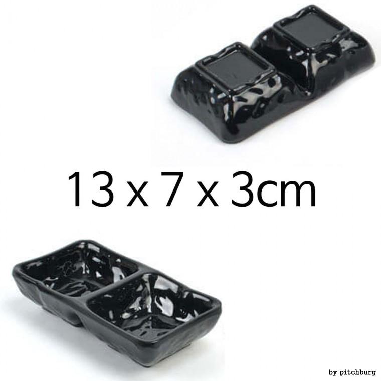 2칸 사각 종지 그릇 소스그릇 소스볼 찬기 13x7x3cm 1p 블랙