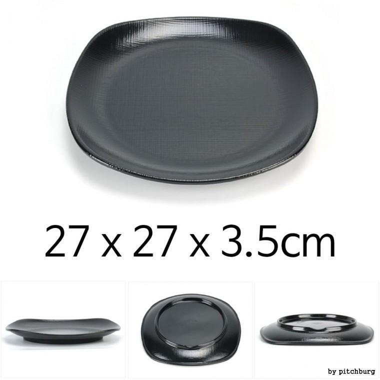 MLM 블랙 고급 멜라민 접시 그릇 27x27x3.5cm 1p