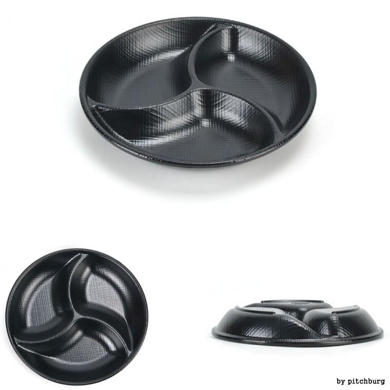 MLM 블랙 멜라민 원형 3절 반찬그릇 앞접시 17x2.7cm 1p