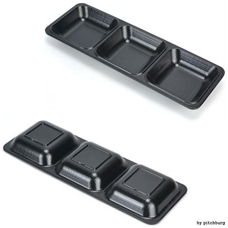 MLM 블랙 멜라민 3절 종지 소스그릇 양념그릇 반찬그릇 32.5x11.2x2.8cm 1p