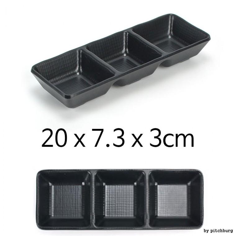 MLM 블랙 멜라민 3칸 종지 초장그릇 반찬그릇 20x7.3x3cm 1p