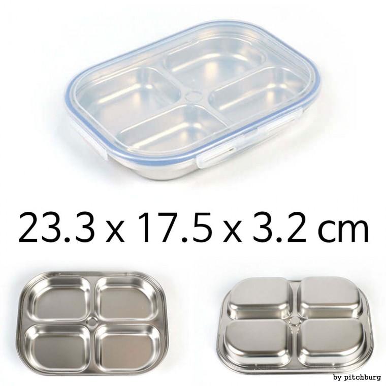 STL 스텐 사각 반찬통 찬합 배달찬통 23.3x17.5x3.2cm 1p