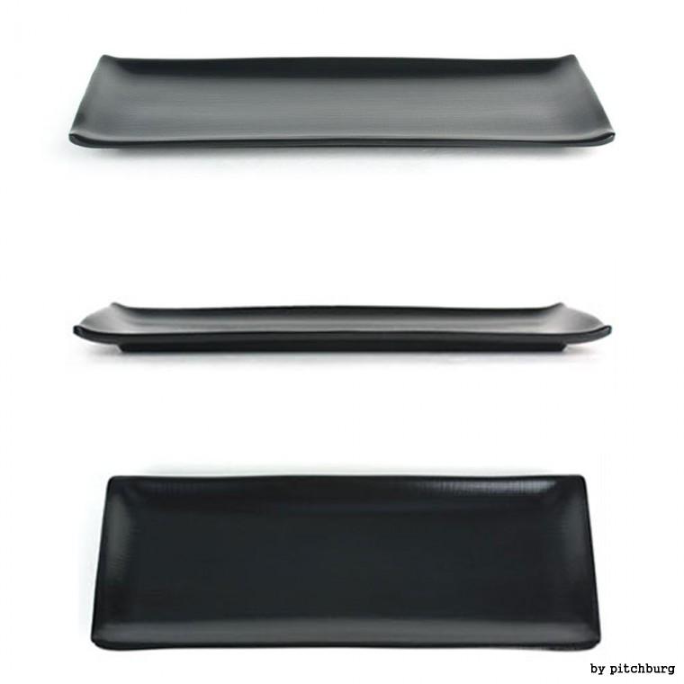 MLN 블랙 긴사각 멜라민 접시 그릇 39.5x14.7x2.3cm 1p