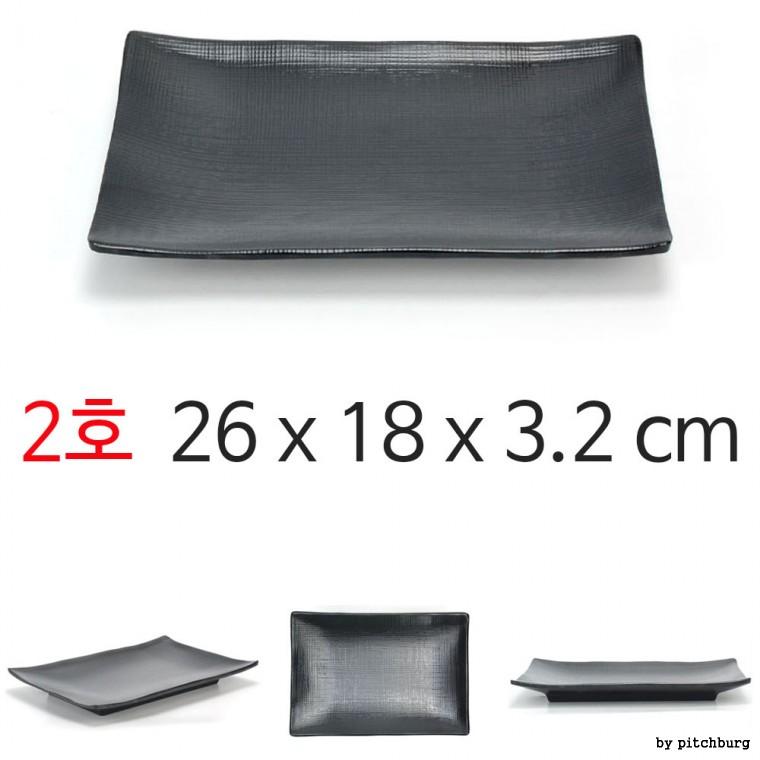 MLN 블랙 사각 멜라민 접시 그릇 2호 26x18x3.2cm 1p