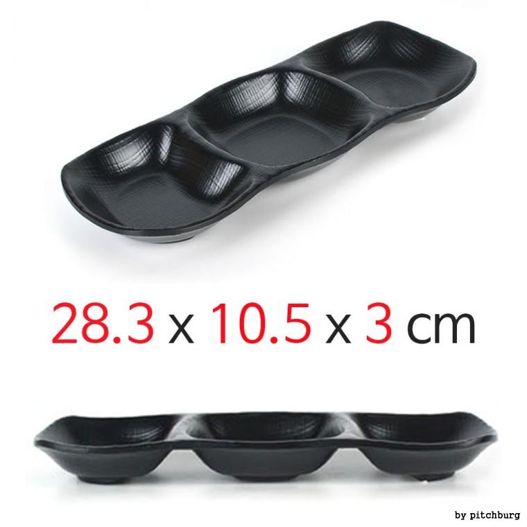 MLN 블랙 멜라민 3칸 반찬접시 반찬그릇 28.3x10.5x3cm 1p