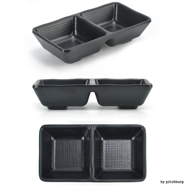 MLN 블랙 멜라민 2칸 종지 쌍초장 그릇 13.6x7.3x3cm 1p