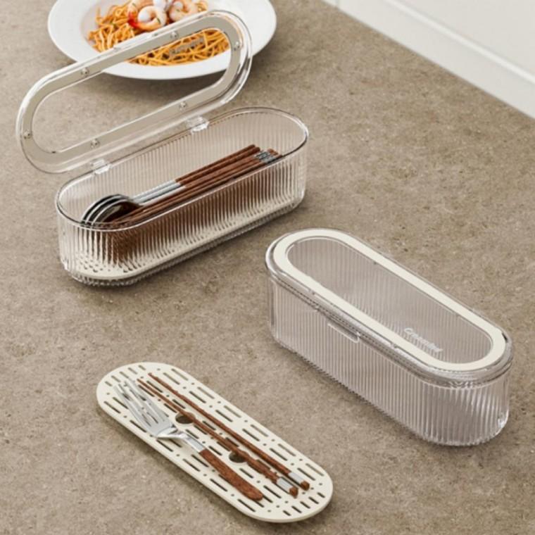보관통 포함 위생 물빠짐 수저통 식기 수납함 투명 뚜껑
