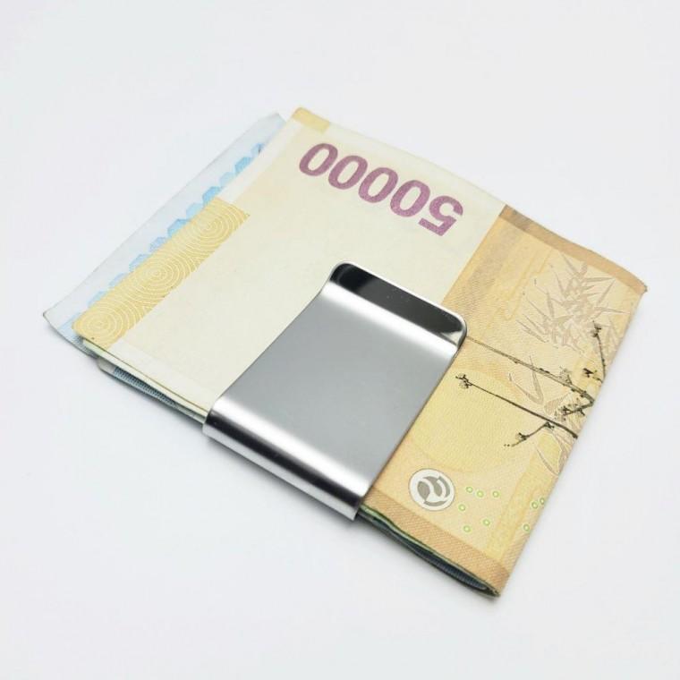 유광 실버 메탈 머니 클립 지폐 홀더 심플 슬림 남성 카드 지갑 보조 수납