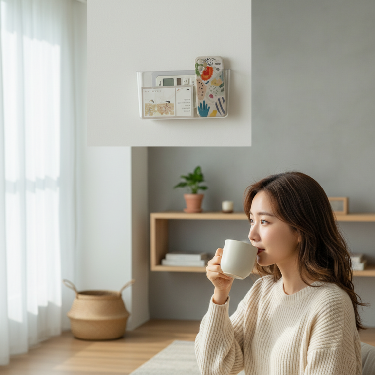 투명 무타공 벽걸이 수납함 대형 욕실 주방 다용도 정리함 부착식 선반