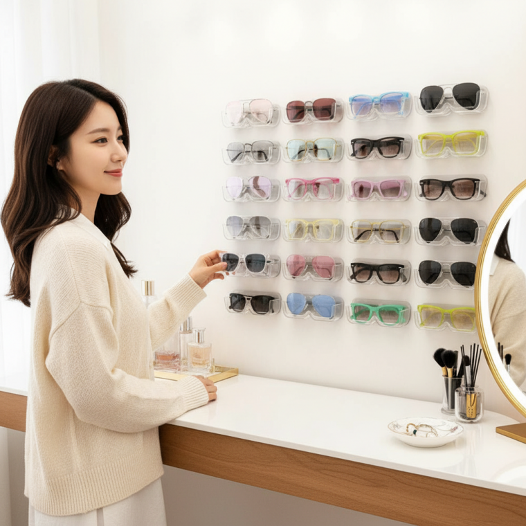 현관문 부착형 선글라스 안경 정리대 다용도 벽면 수납 거치대 보관함 안경걸이