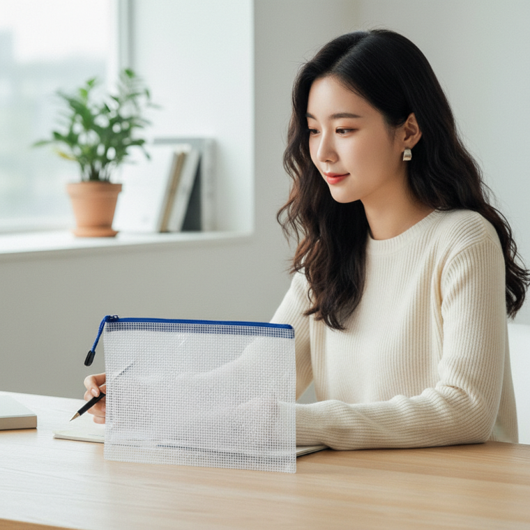 A5 투명 PVC 지퍼백 필통 다용도 수납 파우치 학용품 정리 가방 문구류 보관 케이스