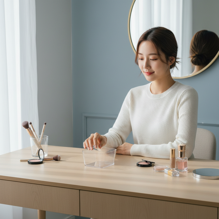 데스크 화장품 정리함 투명 수납 바스켓 책상 소품 보관함 다용도함
