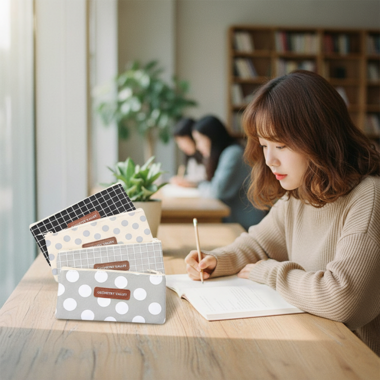 캔버스 필기구 수납 파우치 학생 필통 지퍼형 정리함 학용품 케이스