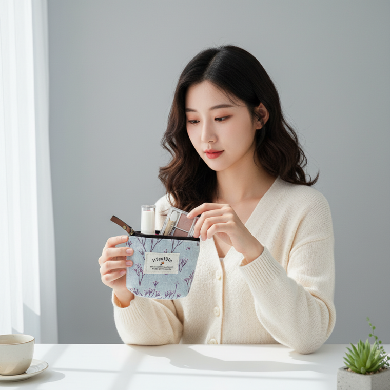 여행용 소형 천 지퍼 파우치 필통 화장품 정리 수납 가방 다용도 미니 소품 케이스