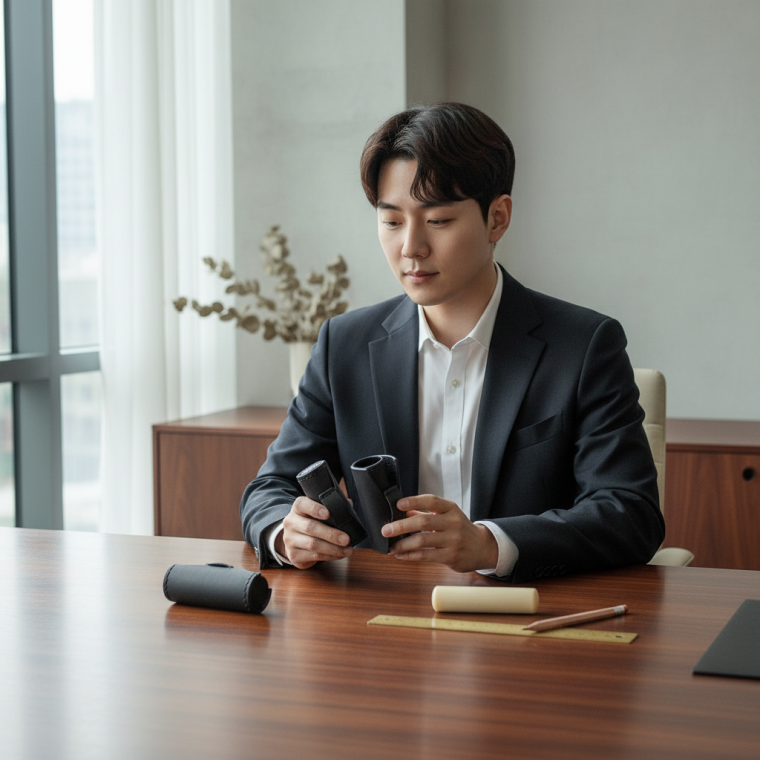 고급 가죽 인감 도장 케이스 휴대용 보관 파우치 도장집 고급스러운 수납함