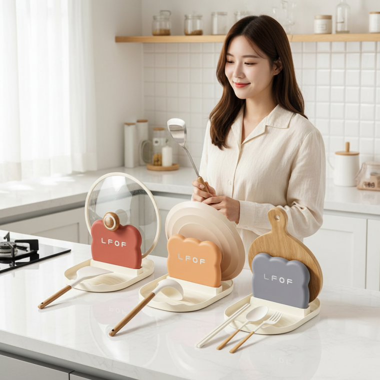 주방 냄비 뚜껑 거치대 조리도구 받침대 프라이팬 정리대 조리대 공간 활용 수납함