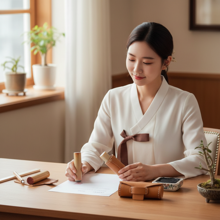 고급 가죽 인감 도장 케이스 휴대용 파우치 도장집 보관함 선물용 수납함