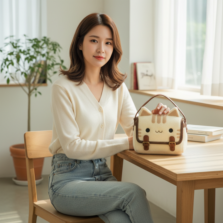 고양이 캐릭터 미니 크로스백 여성 데일리 슬링백 핸드폰 수납 가방 여행용 파우치