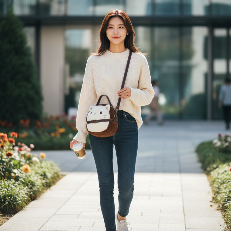 고양이 미니 크로스백 여성 데일리 가방 귀여운 슬링백 여행용 보조 수납 파우치
