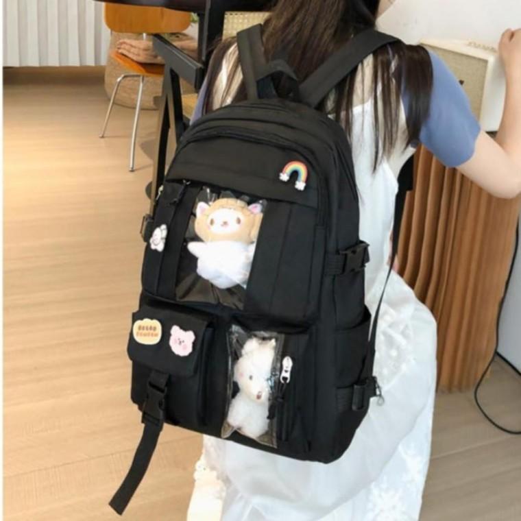 투명창 인형수납 대용량 백팩 배낭 책가방 고등학생 대학생 짐색 나일론 가방