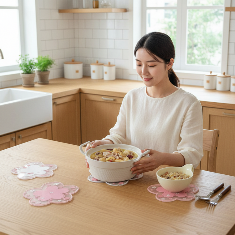 주방 인테리어 실리콘 냄비받침 열차단 미끄럼방지 뚝배기 받침대 식탁