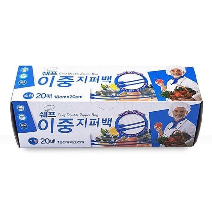 쉐프 이중 지퍼백 비닐팩 위생 주방 봉투 18x20 20매