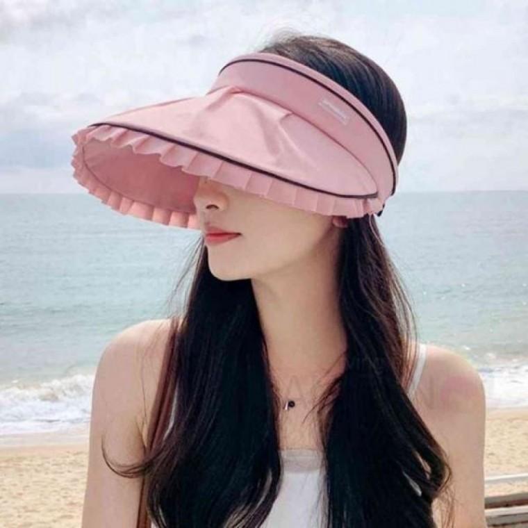 썬캡 여자여름모자 바캉스모자 여성선캡 피크닉모자 핑크 여행용여름모자 크로스백 프릴