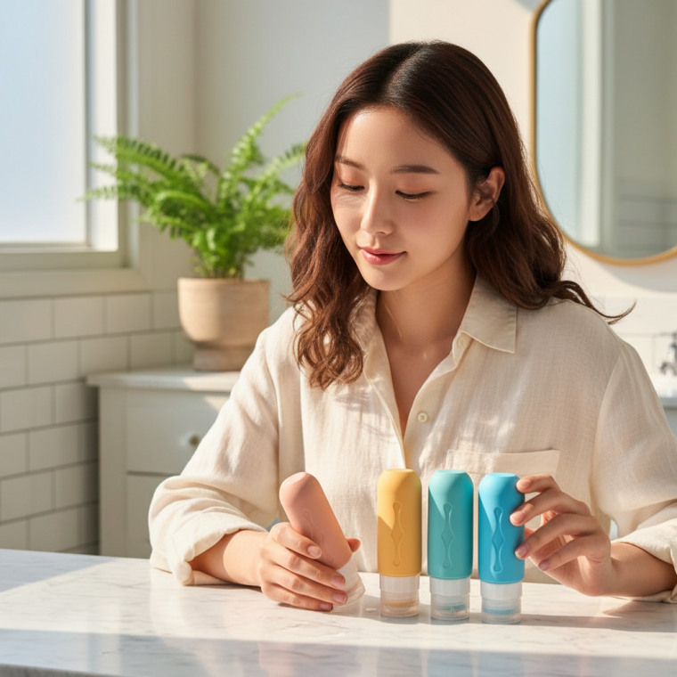 여행용 용기 실리콘 공병 샴푸 바디워시 화장품 리필 케이스 90ml 4개입