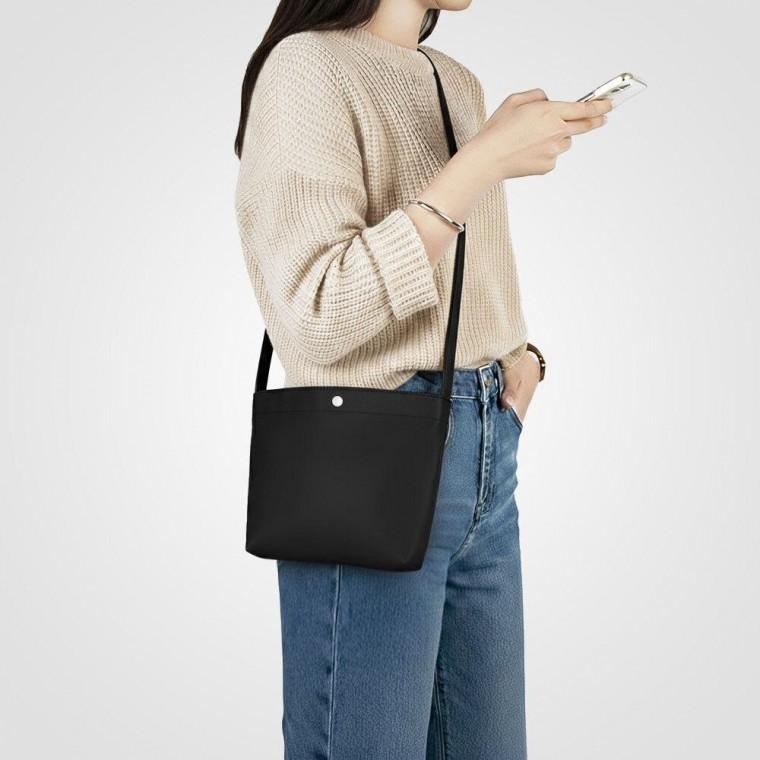 원버튼 캔버스 미니 크로스백 블랙 무지 에코백 가벼운 여행용 데일리 가방