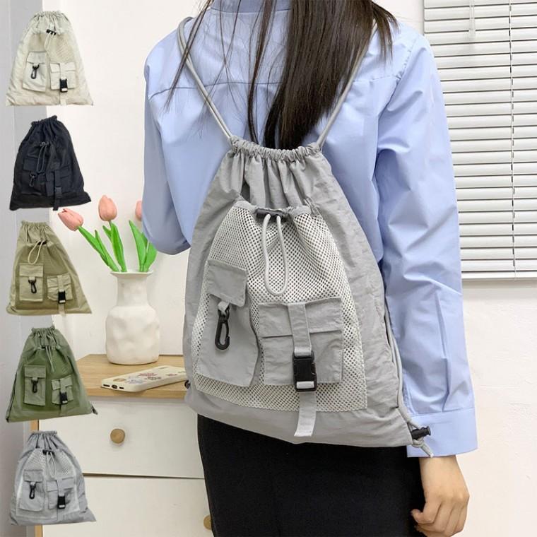 경량 스트링 메쉬 포켓 데일리 캐주얼 백팩