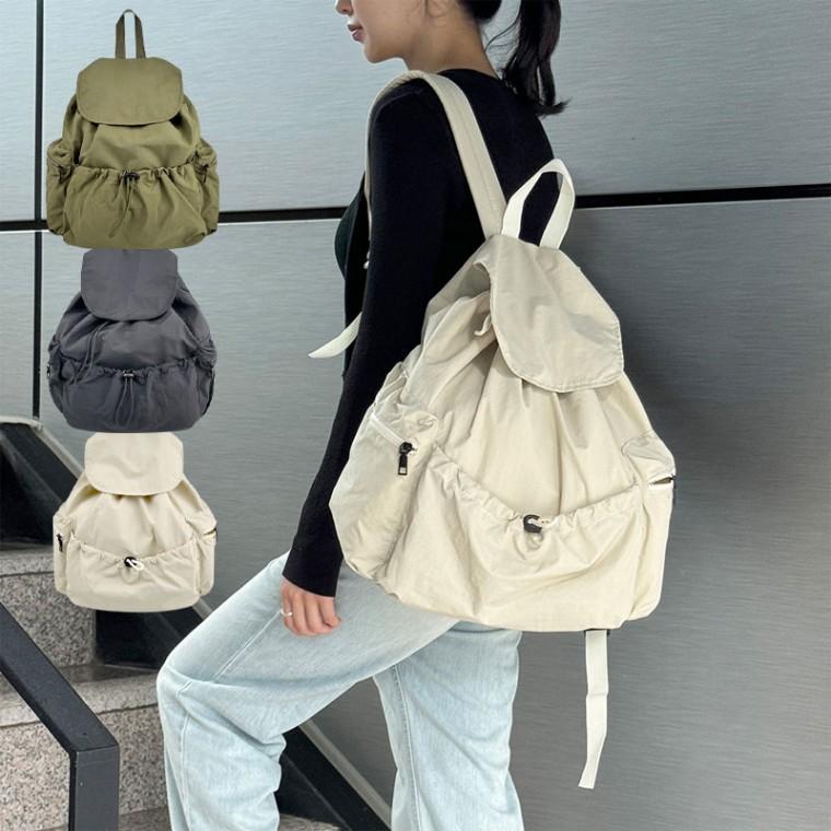 여성 스트링 포켓 캐주얼 데일리 백팩 대용량 경량