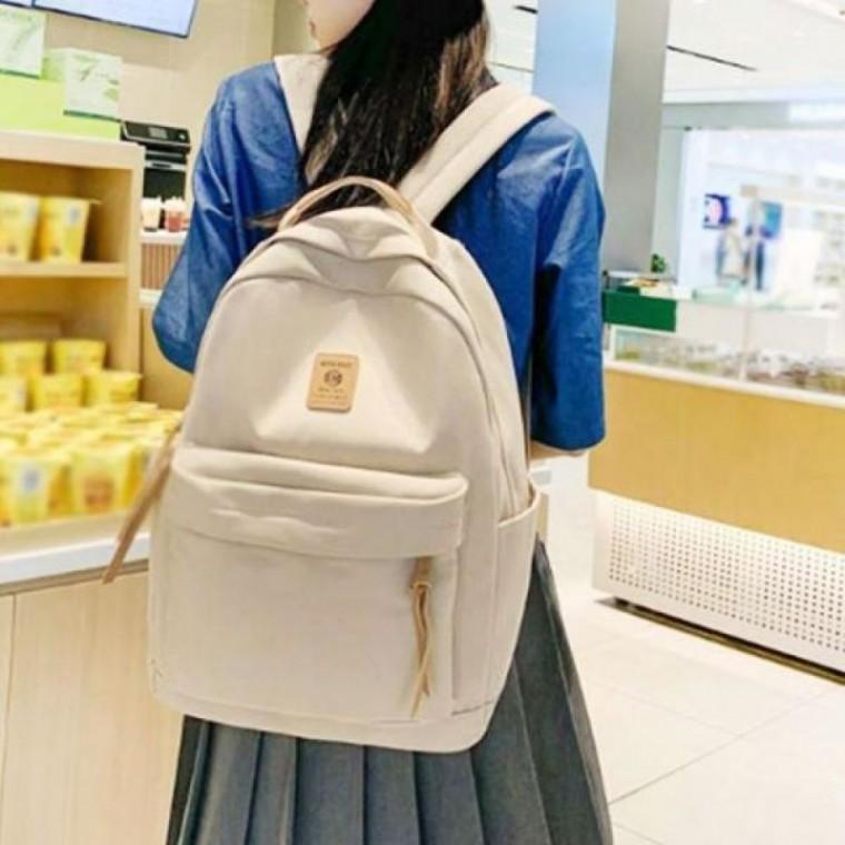 백팩 여행 보조 학생 캔버스 베이지 가방 캐주얼